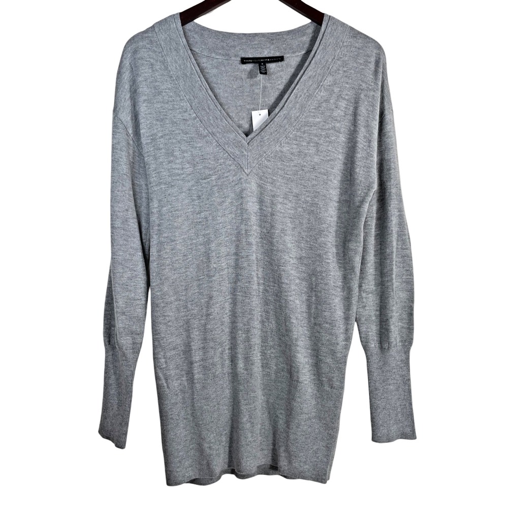 WHBM Cashmere Blend Long Sleeve Cozy Knit Pullover Small‎ NWT Rib Stretch Gray